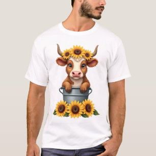 Vintage-Sonnenblume Highland-Kuh in Eimer Floral F T-Shirt