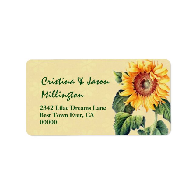 Vintage Sonnenblume Hochzeit V13 Gold und Grün Adressaufkleber (Vorne)
