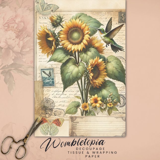 Vintage Sonnenblume & Hummingbird Decoupage Epheme Seidenpapier (Von Creator hochgeladen)