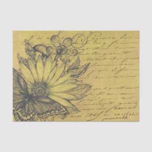 Vintage Sonnenblume, Schmetterling, französisches  Seidenpapier
