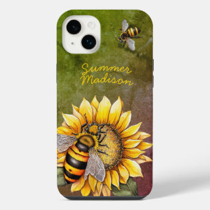 Vintage-Sonnenblume und Bienen Rustikaler grüner N iPhone 14 Plus Hülle