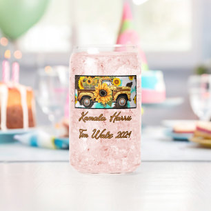 Vintage Sonnenblume und LKW. Harris-Walz Dosenglas