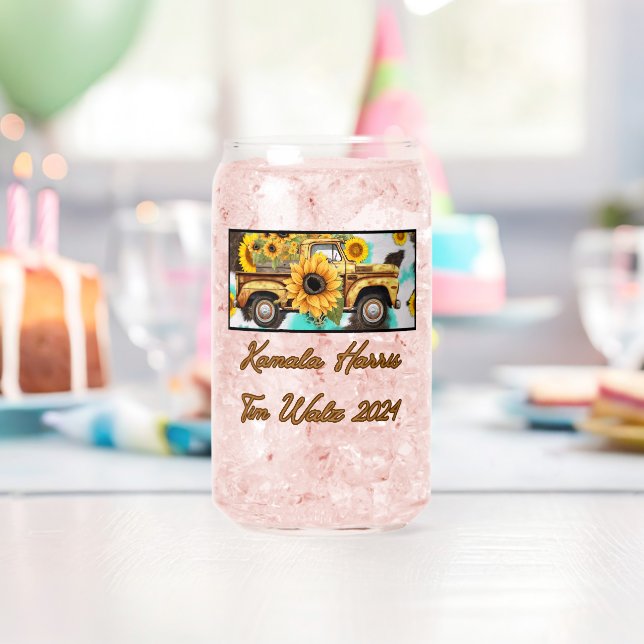 Vintage Sonnenblume und LKW. Harris-Walz Dosenglas (Insitu (Geburtstag))