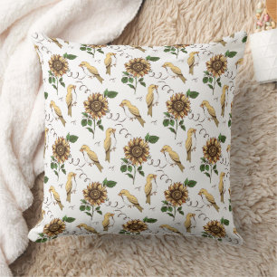 Vintage-Sonnenblume & Vögel Vintage-Botanik-Blumen Kissen