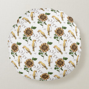 Vintage-Sonnenblume & Vögel Vintage-Botanik-Blumen Rundes Kissen