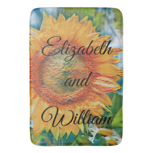 Vintage Sonnenblume Wasserfarbe Grün Blau Hintergr Badematte