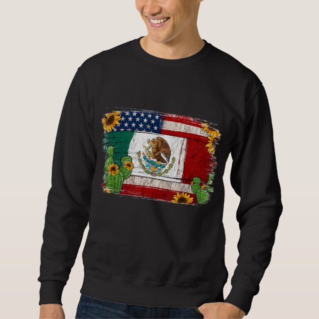 Vintage Sonnenblumen Amerikanische Flagge Mexikani Sweatshirt (Vorderseite)
