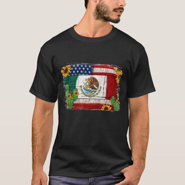 Vintage Sonnenblumen Amerikanische Flagge Mexikani T-Shirt (Vorderseite)