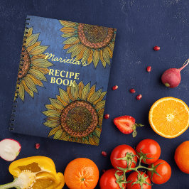 Vintage Sonnenblumen Art Navy Blauer Individuelle  Notizblock