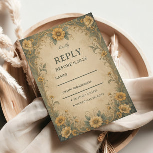 Vintage-Sonnenblumen-Botanik RSVP Karte