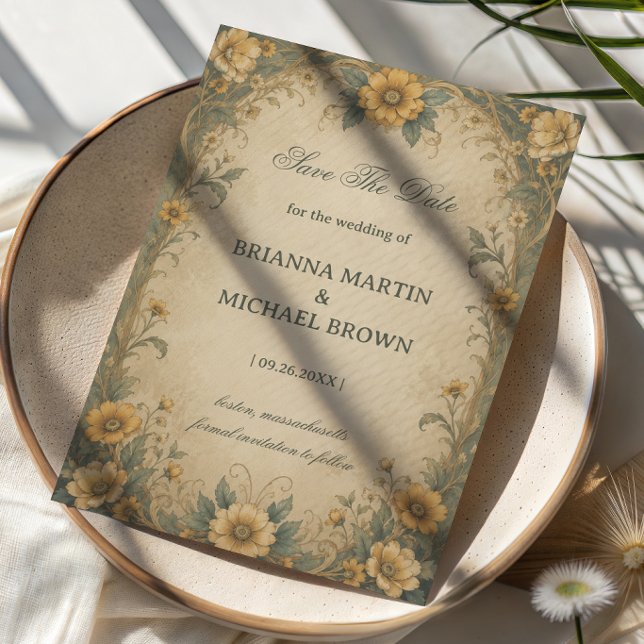 Vintage-Sonnenblumen-Botanik Save The Date (Von Creator hochgeladen)