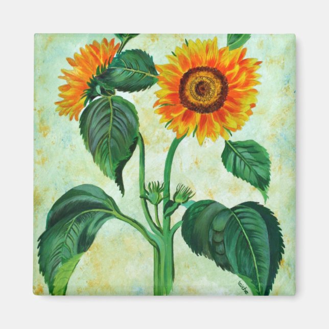 Vintage Sonnenblumen Botanische Kunst Magnet (Vorne)