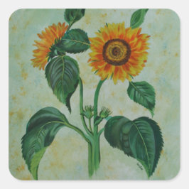 Vintage Sonnenblumen Botanische Kunst Quadratischer Aufkleber