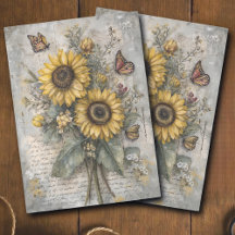 Vintage-Sonnenblumen-Brief-Ephemera-Decoupage 