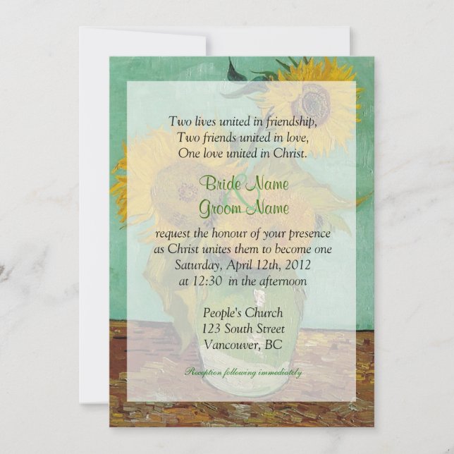 Vintage Sonnenblumen Christliche Hochzeitsfeier Einladung (Vorderseite)