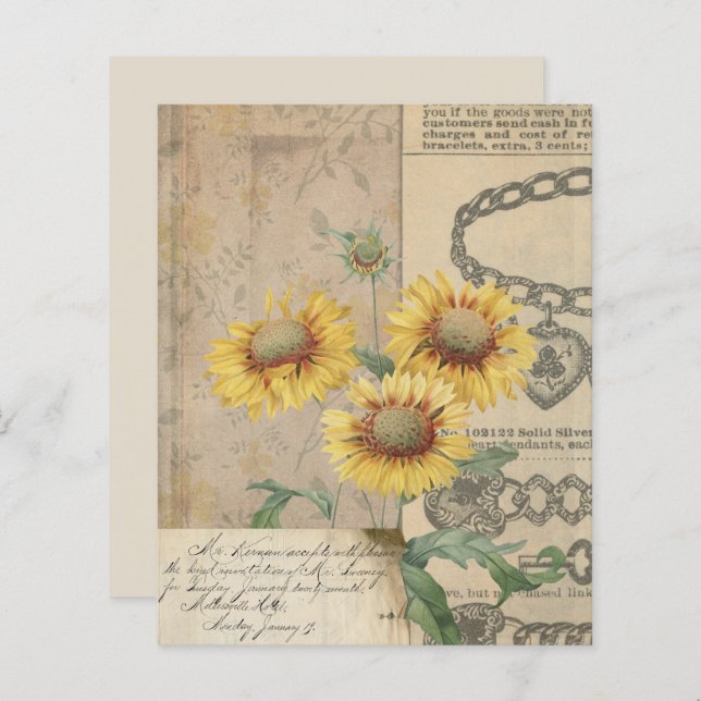 Vintage Sonnenblumen Collage Scrapbook Paper (Vorne/Hinten)