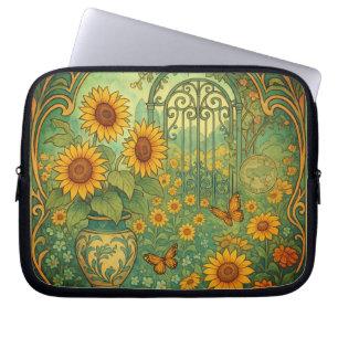 Vintage-Sonnenblumen-Garten-Schmetterlinge Art Nou Laptopschutzhülle