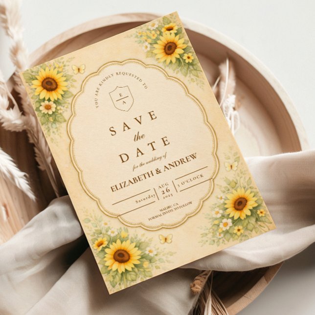 Vintage-Sonnenblumen-Gartenhochzeit Save The Date (Von Creator hochgeladen)