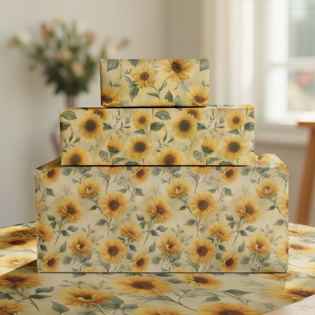 VINTAGE SONNENBLUMEN GESCHENKPAPIER BOGEN SET (VINTAGE SUNFLOWERS WRAPPING PAPER SHEETS)