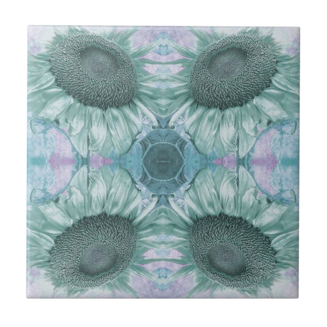 Vintage Sonnenblumen Grün Lila Blumen Jugendstil Fliese (Vorderseite)