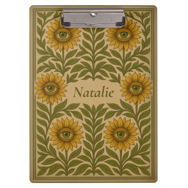 Vintage Sonnenblumen Individuelle Name Zwischenabl Klemmbrett (Vorderseite)