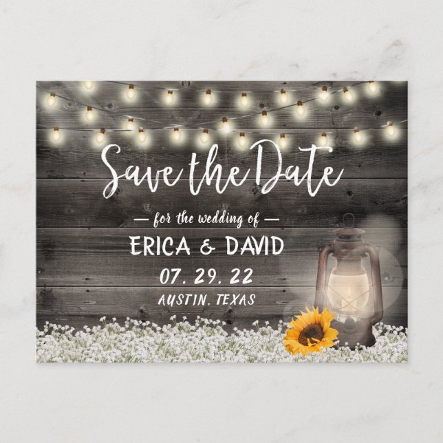 Vintage Sonnenblumen Laternenpfeife speichern Datu Ankündigungspostkarte (Vorderseite)