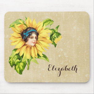 Vintage Sonnenblumen-Mädchen viktorianische Blumen Mousepad
