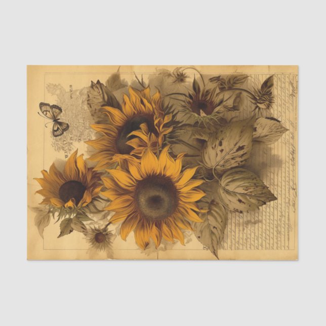 Vintage Sonnenblumen mit Schmetterling Seidenpapier (Vorderseite)