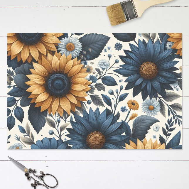Vintage Sonnenblumen Navy Blue Daisies Decoupage Seidenpapier (Von Creator hochgeladen)
