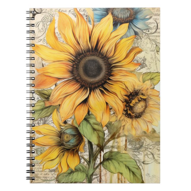 Vintage-Sonnenblumen.  Notizblock (Vorderseite)