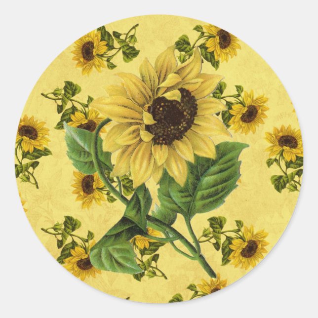 Vintage Sonnenblumen Runder Aufkleber (Vorderseite)