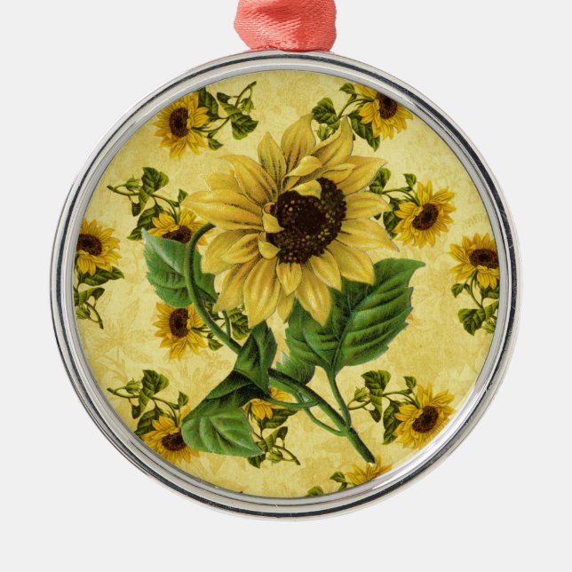 Vintage Sonnenblumen Silbernes Ornament (Vorne)