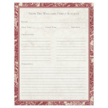 Vintage-Sonnenblumen-Toile-Rot-Rezept-Papierblatt