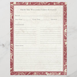 Vintage-Sonnenblumen-Toile-Rot-Rezept-Papierblatt