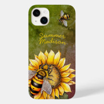 Vintage Sonnenblumen und Bienen Rustikaler Name