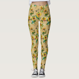 Vintage Sonnenblumen und Libellen Leggings