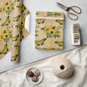 Vintage-Sonnenblumen und Schmetterlinge Geschenkpa Geschenkpapier
