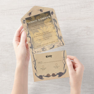 Vintage Sonnenblumen-Whimsy in einer Hochzeit einl All In One Einladung