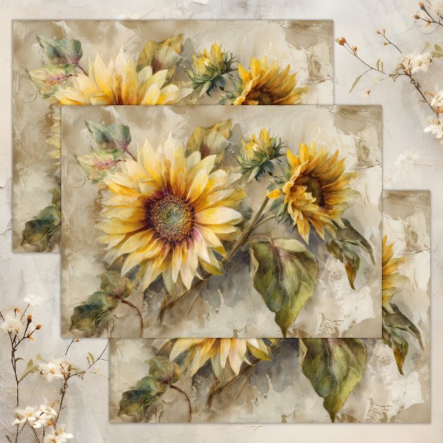 VINTAGE SONNENBLUMENDEKOUPAGE SEIDENPAPIER (VINTAGE SUNFLOWERS FLORAL DECOUPAGE TISSUE PAPER)