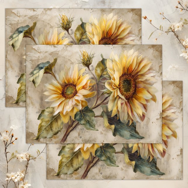 VINTAGE SONNENBLUMENDEKOUPAGE SEIDENPAPIER (VINTAGE SUNFLOWERS FLORAL DECOUPAGE TISSUE PAPER)