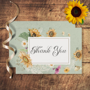 Vintage Sonnenblumenhochzeit Dankeskarte