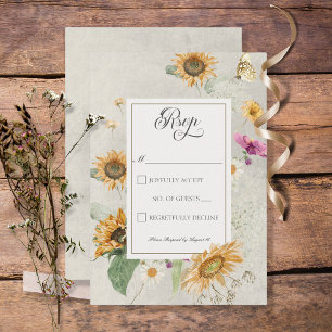 Vintage Sonnenblumenhochzeit RSVP Karte