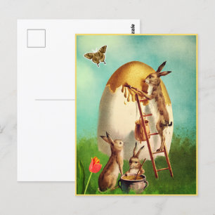 Vintage Sonnenhase und Ostereier Postkarte