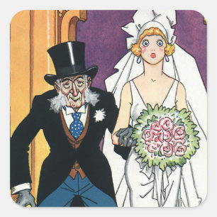Vintage Sonnenhochzeit, Mai-Dezember-Romance Quadratischer Aufkleber