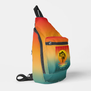 Vintage Sonnenuntergang Fisch Angeln Ozean Crossbody Bag