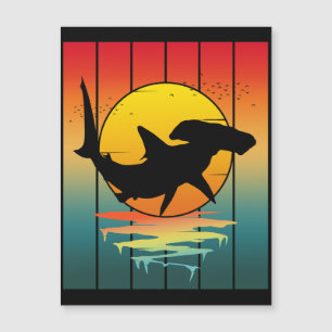 Vintage-Sonnenuntergang-Hammerhai Magnetkarte