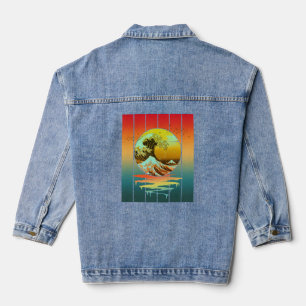 Vintage-Sonnenuntergang Japanische Kanagawa-Welle Jeansjacke