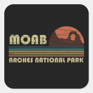 Vintage-Sonnenuntergang Moab Utah - Arches Nationa Quadratischer Aufkleber