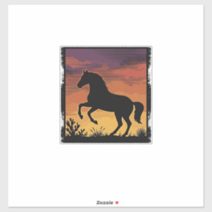 Vintage-Sonnenuntergang-Pferdesilhouette Western-G Aufkleber