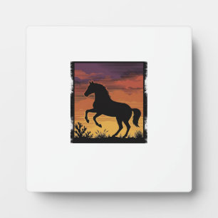 Vintage-Sonnenuntergang-Pferdesilhouette Western-G Fotoplatte